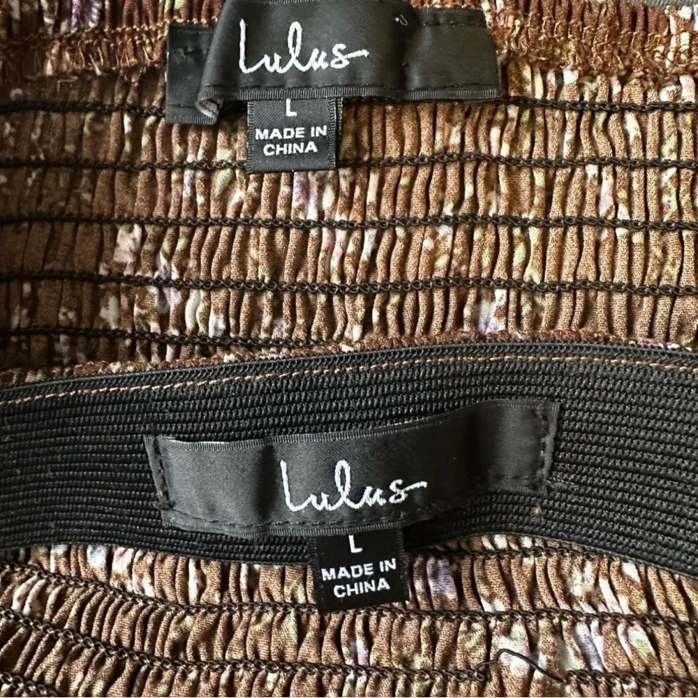 Lulus On My Side L Brown Floral Print Smocked 2 Piece Mini Dress Boho Soft Girl - Picture 7 of 7